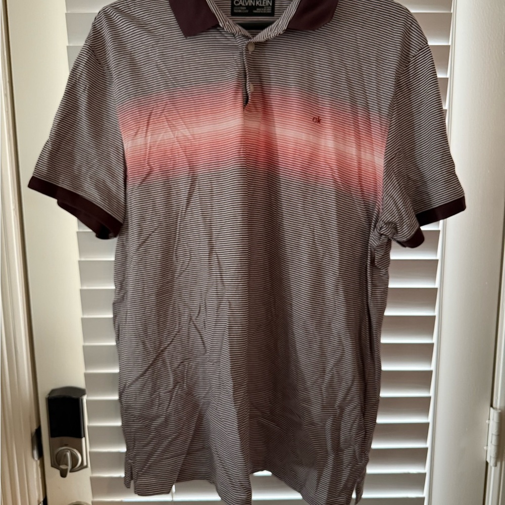 Calvin Klein Men's Polo Shirt - Red and Black Stripes